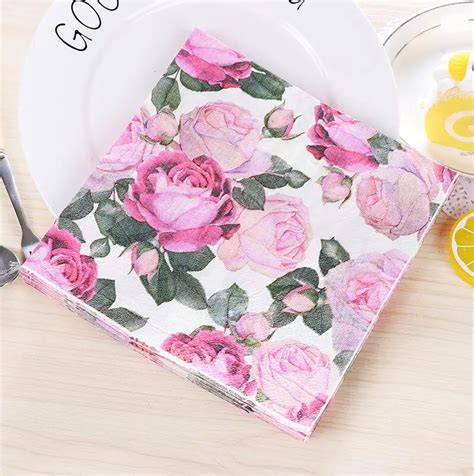 Pink Rose Flowers Romantic Paper Napkins Cafe And Party Tissue Napkins Decoupage Decoration Paper