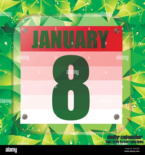 January 8 icon. Calendar date for planning important day with green ...