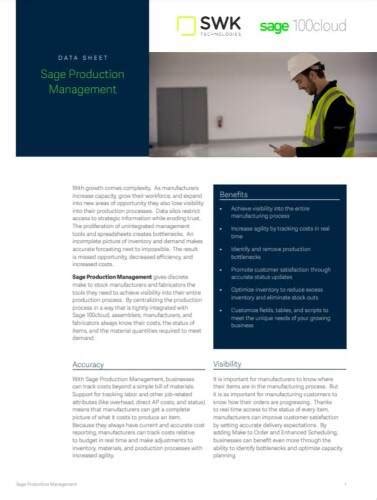 Sage 100 Production Management SWK Technologies