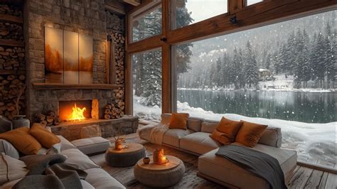 Soothing Jazz Music In A Cozy Living Room Space Snowy Scene And