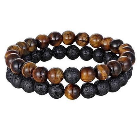 Kralen Armband Heren Bruin Lava Kralen Armband Dames Mannen