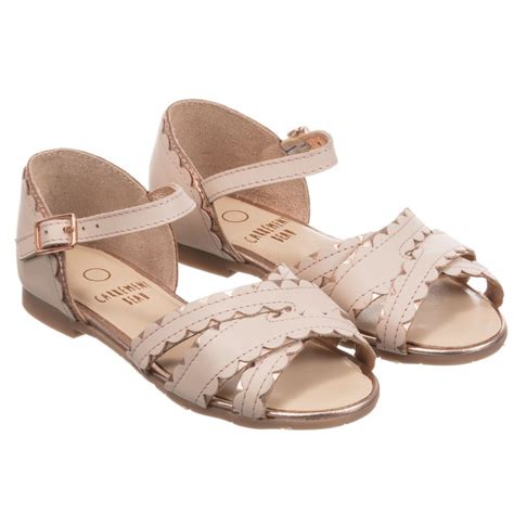 Girls Pink Leather Sandals In 2020 Pink Leather Sandals Leather