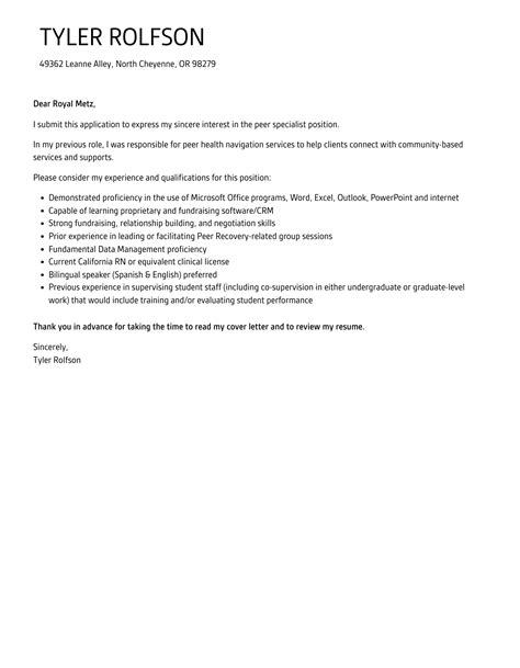 Peer Specialist Cover Letter Velvet Jobs