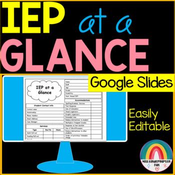 Iep At A Glance Editable Google Slides Iep Snapshot Editable Tpt