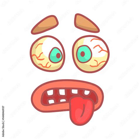 Funny face with bulging eyes and sticking out tongue. Colorful cartoon ...