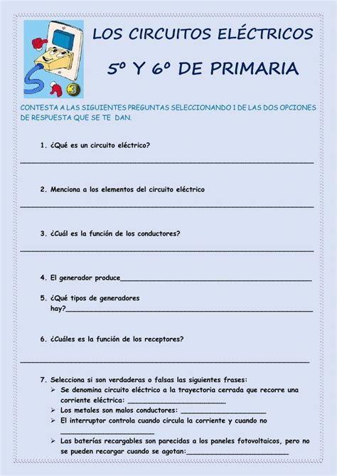 Los Circuitos Eléctricos 5º Y 6º Worksheet Live Worksheets