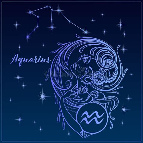 Sinal De Zodíaco Da Constelação De Aquarius No Céu Estrelado Ilustração