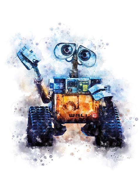 Wall E Art Print Disney Poster Wall E Eve Watercolor Printable Etsy