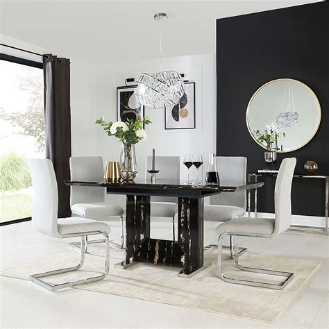 Florence Extending Dining Table Perth Chairs Black Marble Effect