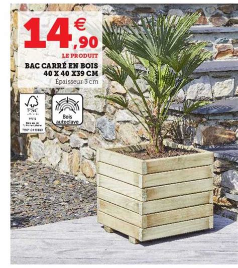 Promo Bac Carré En Bois 40 X 40 X 39 Cm chez Hyper U iCatalogue fr