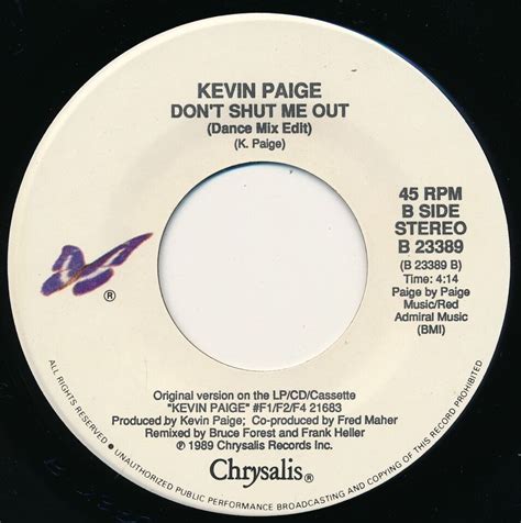 KEVIN PAIGE DON T SHUT ME OUT CHRYSALIS B 23389 45 Record VG EBay