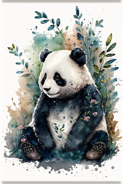 Una Pintura De Acuarela De Un Panda Sentado En Un Jard N Foto Premium