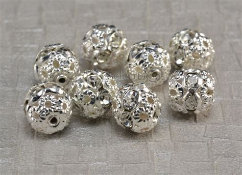 Rhinestone Ball Bead White Rhinestone Silver Plated 6 12mm White