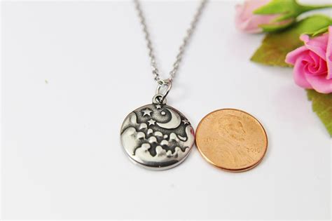 Stainless Steel Moon And Star Charm Necklace Best Gift For Etsy