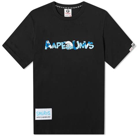 Aape X Smurfs Face Smurf T Shirt Black End Gb