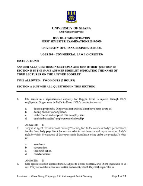 Ugbs203 2019 University Of Ghana All Rights Reserved Bsc Ba Administration First Semester