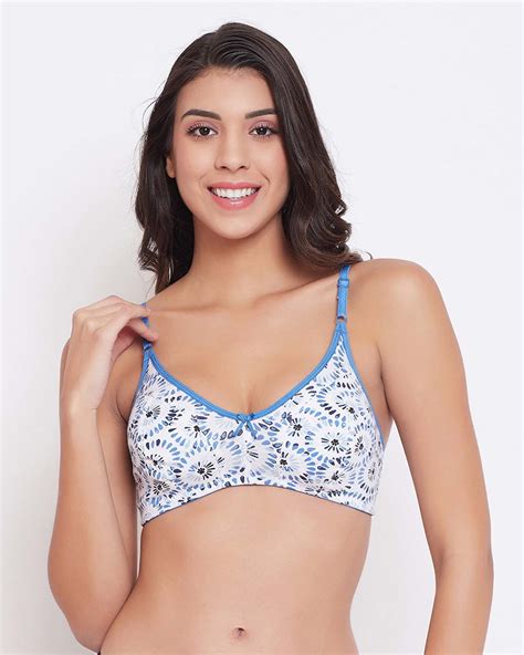 Buy Clovia Non Padded Non Wired Full Cup Printed Bra In White Cotton