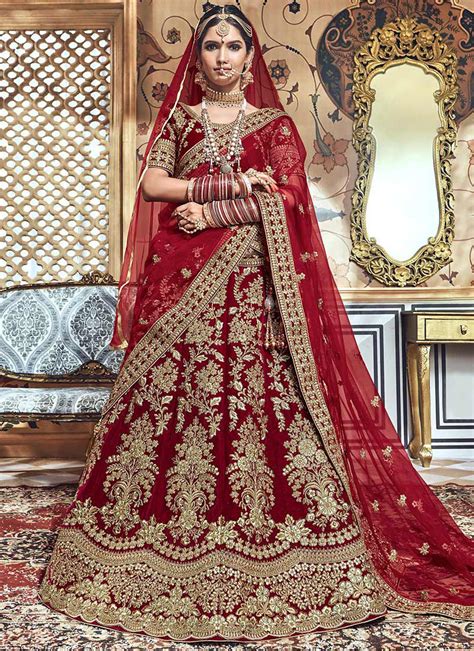 Maroon Velvet Embroidered Heavy Designer Indian Wedding Lehenga Choli 4704