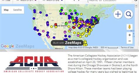 ACHA College Hockey Teams Map & List