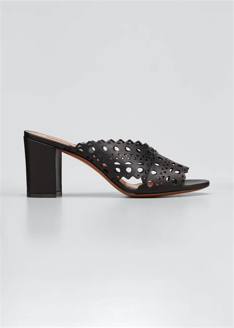 Alaïa Laser Cut Leather Mule Sandals In Black Lyst