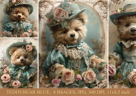 Teddybear Blue Digital Download Junk Journal Scrapbooking Clip Art