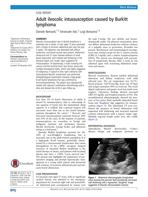 Pdf Adult Ileocolic Intussusception Caused By Burkitt Lymphoma