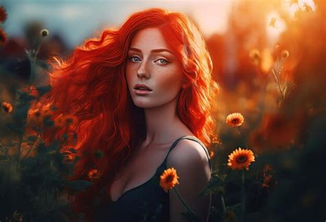 Premium Photo Beautiful Red Hair Girl Cute Female Portrait Art Style