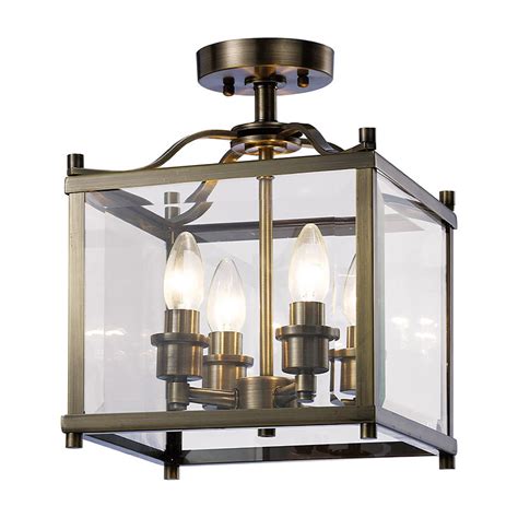 Aston 4 Light Semi Flush Ceiling Lantern In Antique Brass Finish Spectra Lights