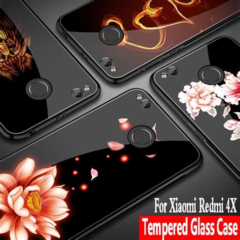 For Xiaomi Redmi 4X Case Luxury Tempered Glass Cover Soft TPU Silicone