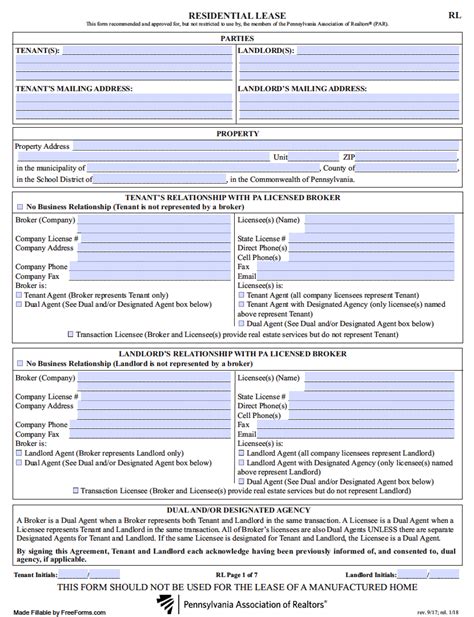 Free Pennsylvania Rental Lease Agreement Templates Pdf