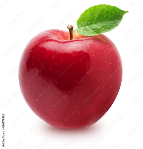 Isolated Apple Whole Red Pink Apple Fruit With Leaf Isolated On White