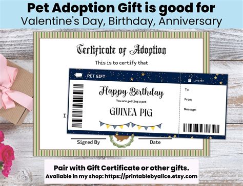 Guinea Pig Adoption Certificate Custom Editable Certificate Template