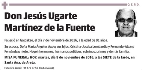 Jesús Ugarte Martínez de la Fuente Esquela Necrológica El Correo