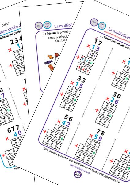 Exercices les multiplications CM1 CM2 à imprimer en PDF Leçons