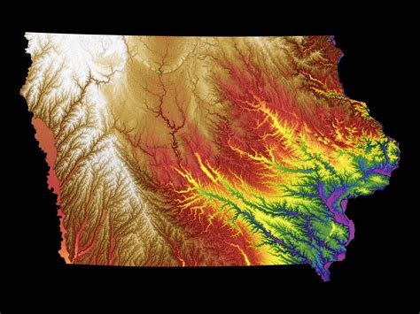 Iowa Color Elevation Map - Etsy