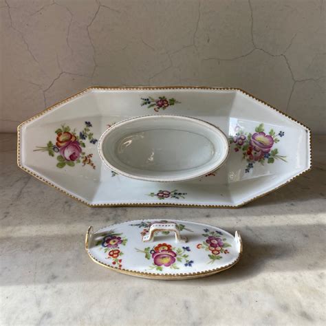 Proantic Manufacture De Boissettes Beurrier En Porcelaine D Cor