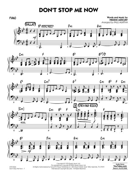 Dont Stop Me Now Arr Paul Murtha Piano By Queen Jazz Ensemble Digital Sheet Music