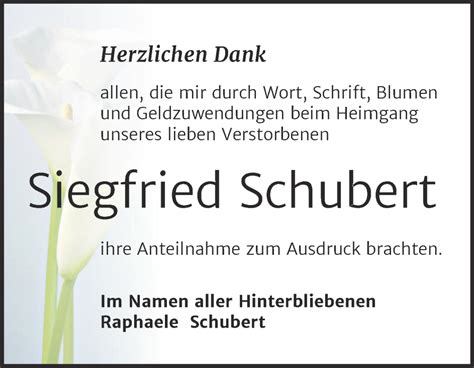 Traueranzeigen Von Siegfried Schubert Abschied Nehmen De