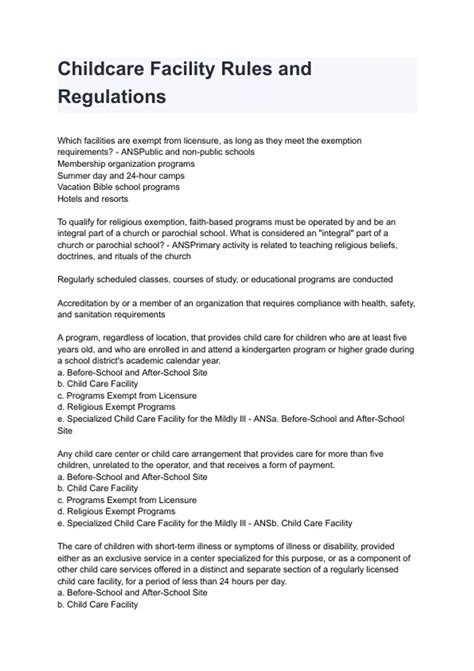 Childcare Facility Rules and Regulations 2024/2025 (100% verified) A+