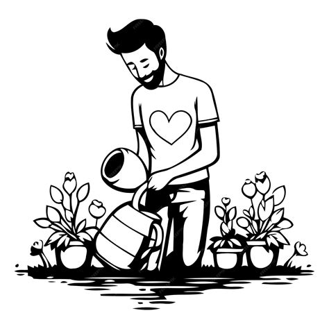 Premium Vector Gardener Watering Plants Vector Illustration In A Flat