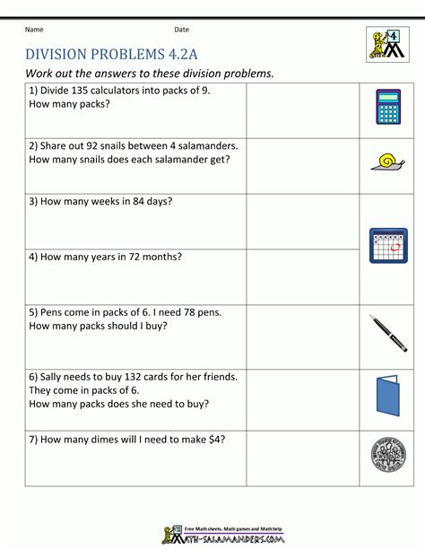 4th Grade Division Word Problems Worksheets