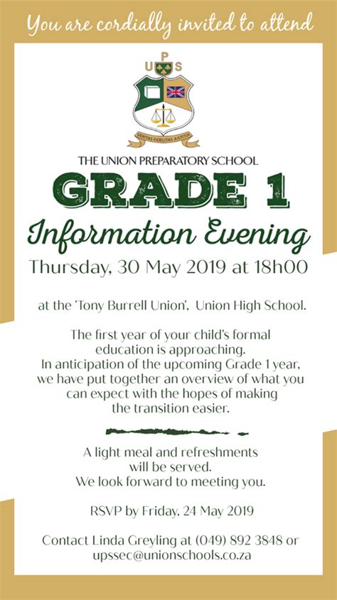 Grade 1 Information Evening Union Preparatory School