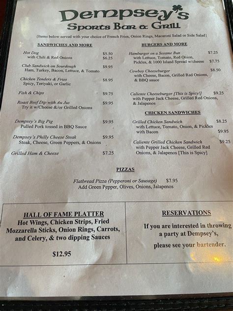 Menu at Dempsey's Sports Bar & Grill, Long Beach