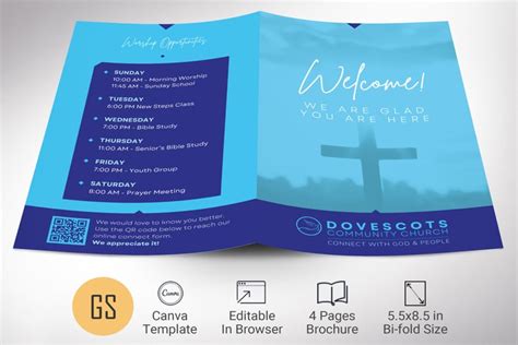 Modern Church Welcome Brochure Template For Canva 4 Pages