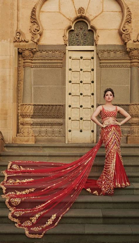 Tamanna Bhatia Fiery Red Mermaid Cut Lehenga Set Bridal Lehenga