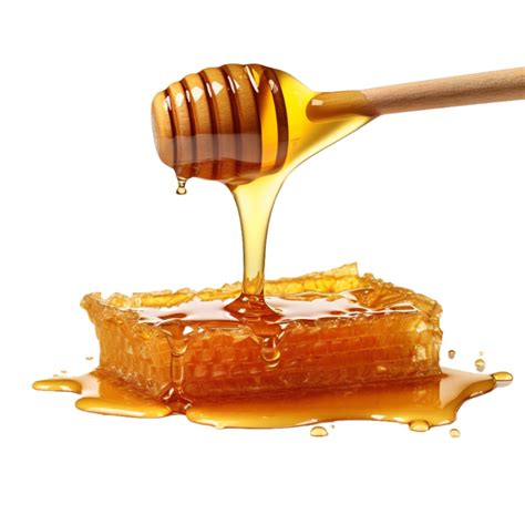 Ai Generated Golden Honey Dripping From Wooden Dipper Into Jar Isolated