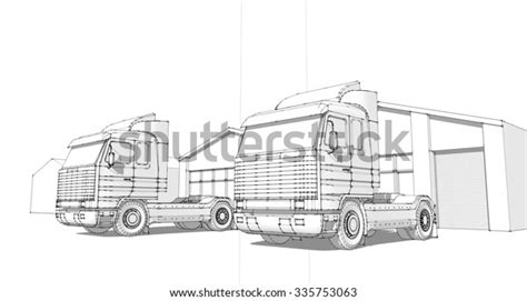 Hand Draw Sketch Trucks Warehouse Stock Illustration 335753063