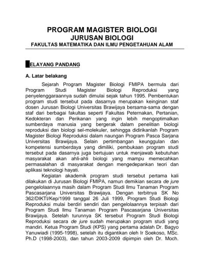 Program Magister Biologi Jurusan Biologi Fakultas Matematika Dan Ilmu