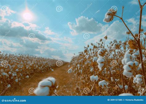 Cotton Field Under Sunny Sky Stock Illustration Illustration Of