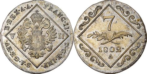 Österreich 7 Kreuzer 1802 A Münze Franz II I Vienna UNZ Silber